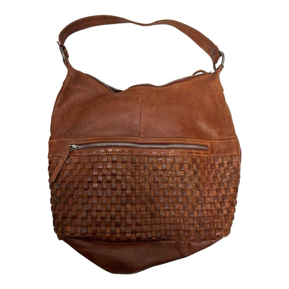 VILENCA Holland Woven Detail HOBO-SHOULDER Bag-Genuine Brown Leather